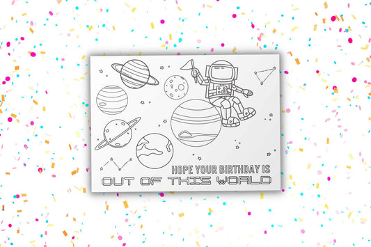 Space Coloring Birthday Card