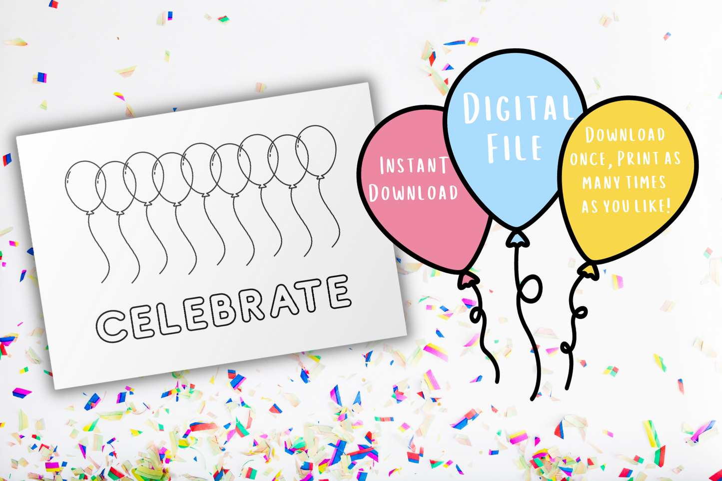 Celebrate Coloring Birthday Card | Digital Download
