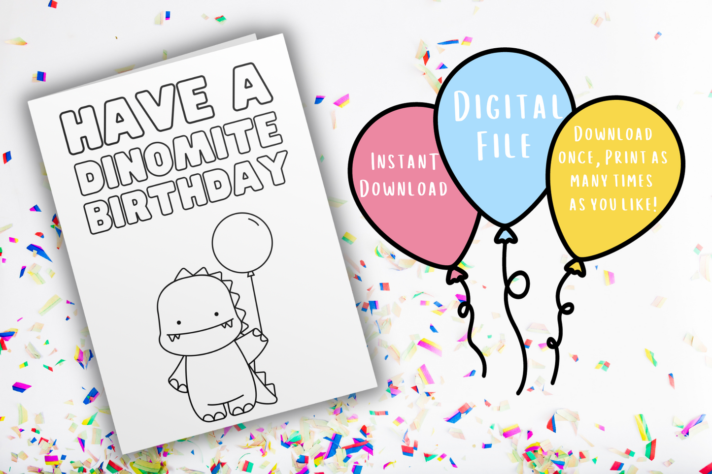 Dinosaur Coloring Birthday Card | Digital Download