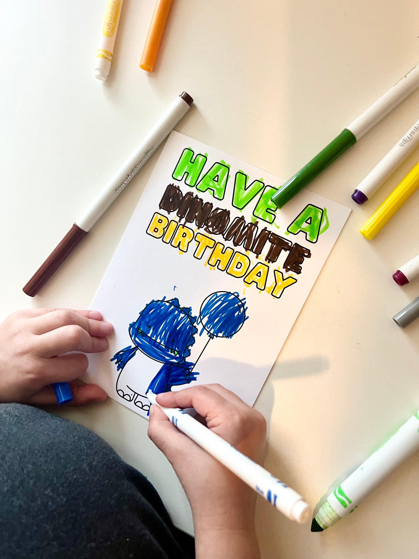 Dinosaur Coloring Birthday Card | Digital Download