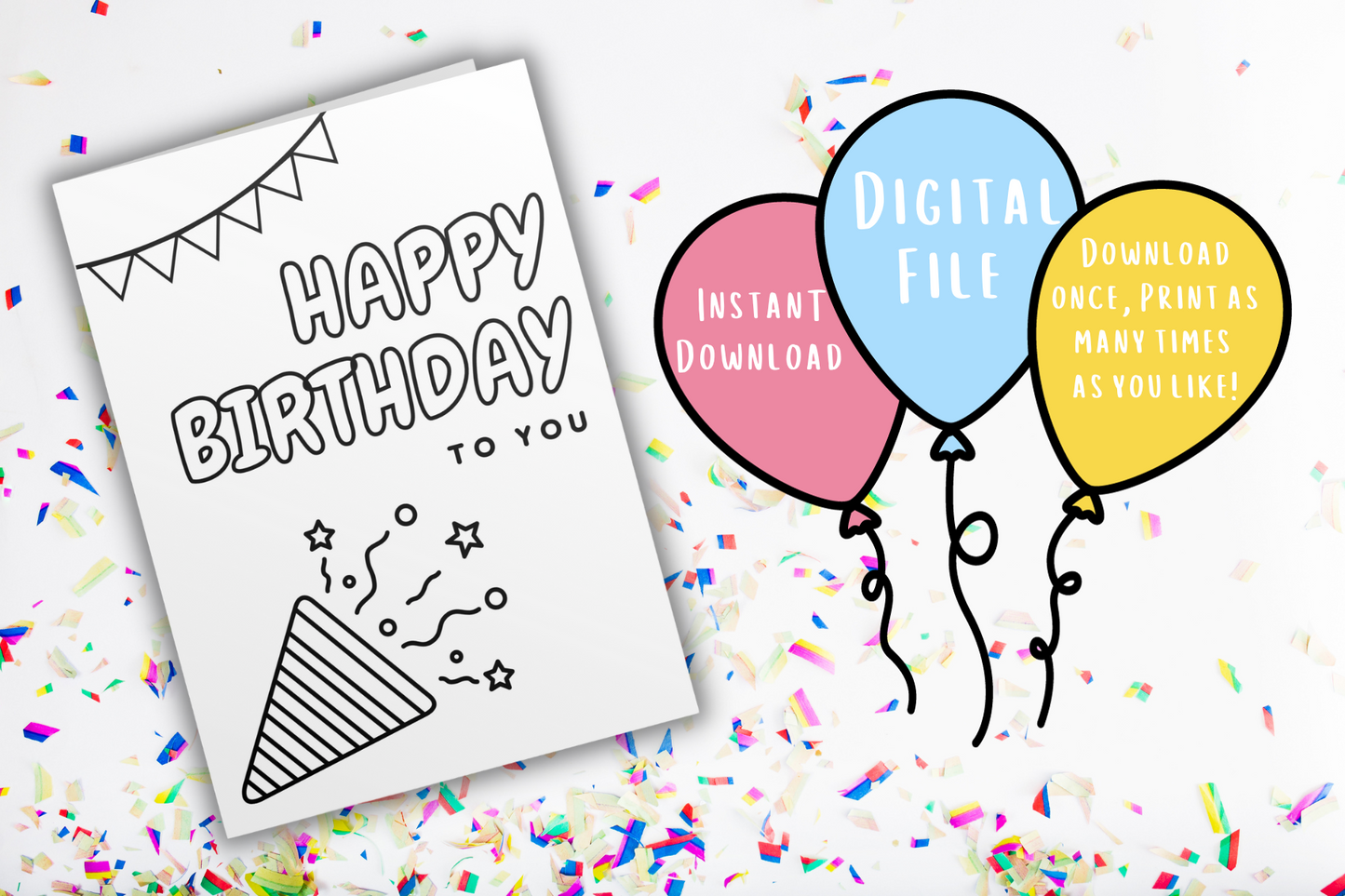 Megaphone Coloring Birthday Card | Digital Download