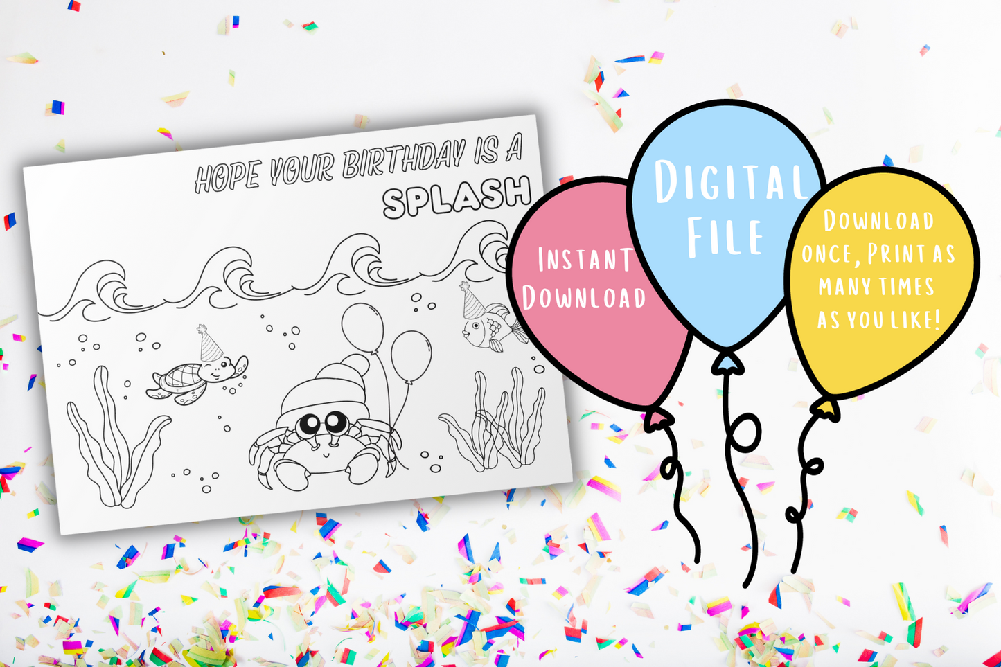 Ocean Coloring Birthday Card | Digital Download