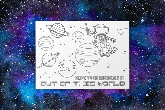 Space Coloring Birthday Card | Digital Download