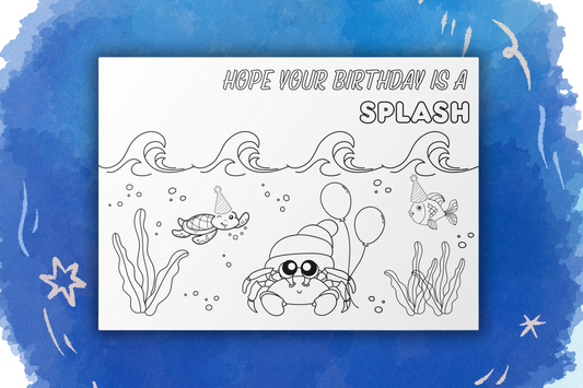 Ocean Coloring Birthday Card | Digital Download