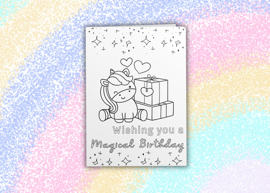 Unicorn Coloring Birthday Card | Digital Download